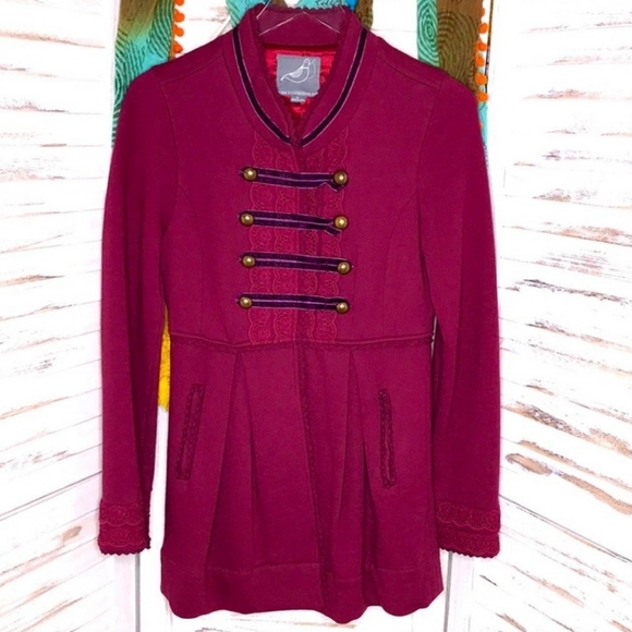 Knitted Dove Jackets & Blazers - Knitted Dove, Anthropologie Wine Military Style Jkt w Lace-SZ S
